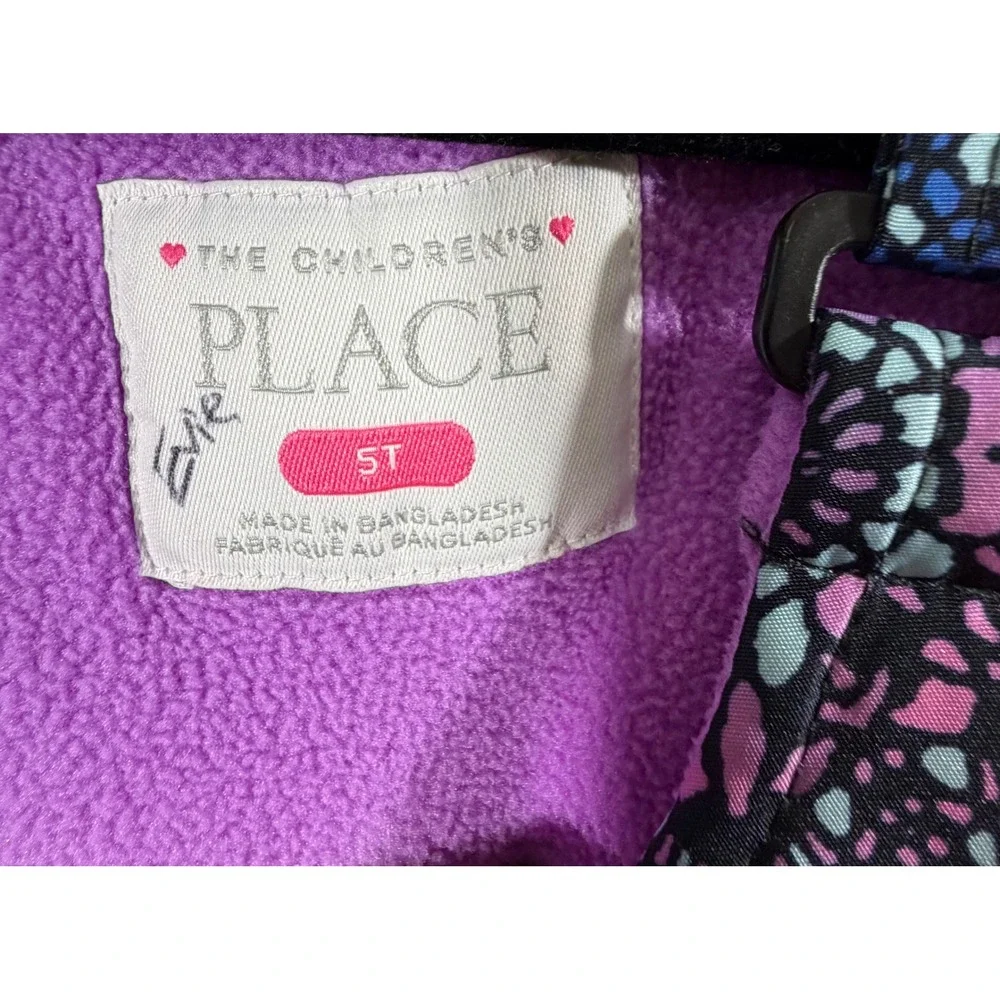 The Childrens Place Girls 5T Snow Bibs Purple Pink Blue Geometric Print Overalls